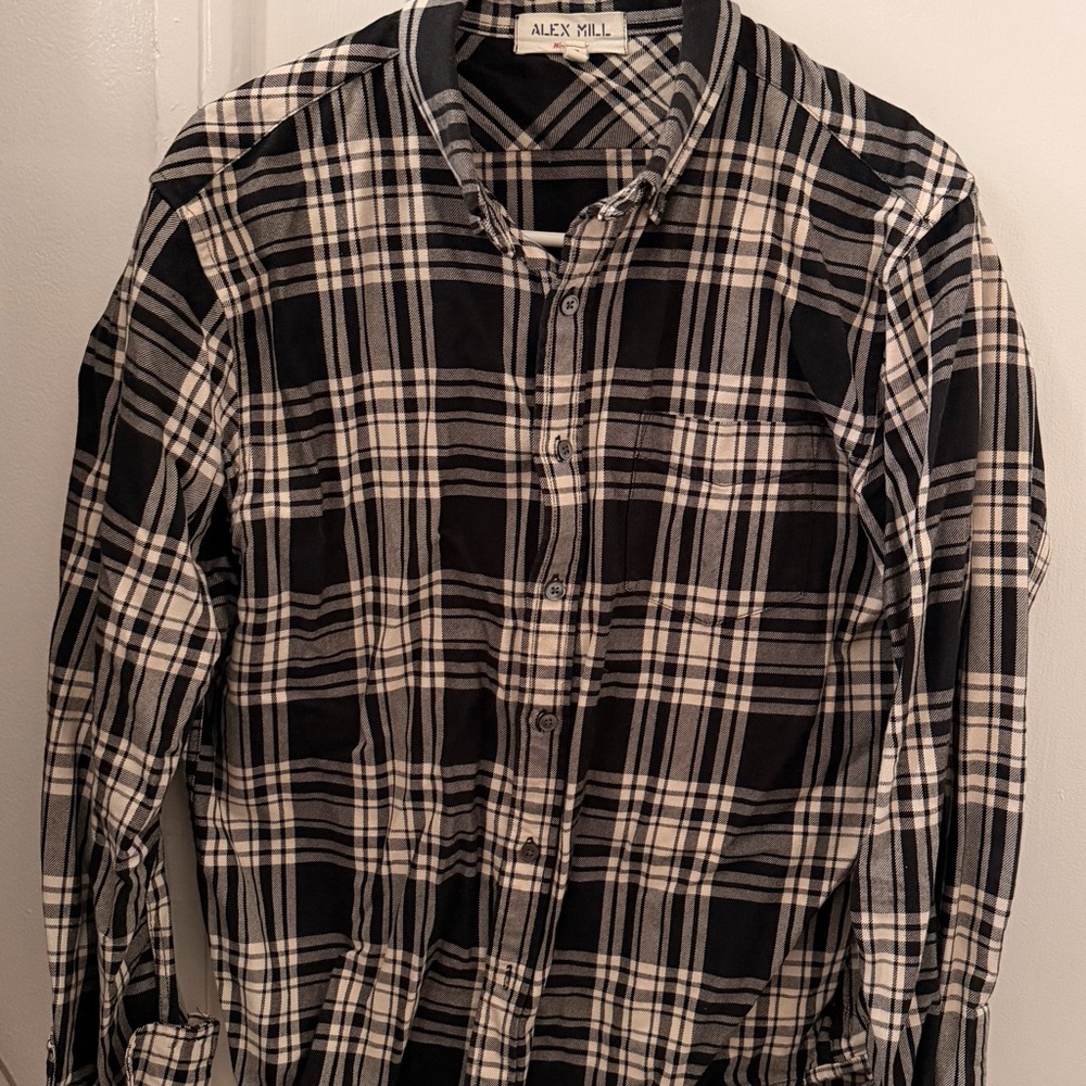Alex Mill Men's Black and White Checkered Shirt